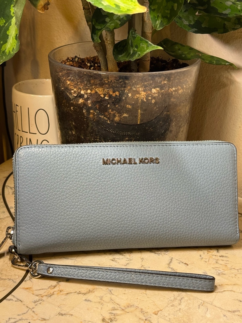 Michael Kors Pale Blue Leather Wristlet Wallet